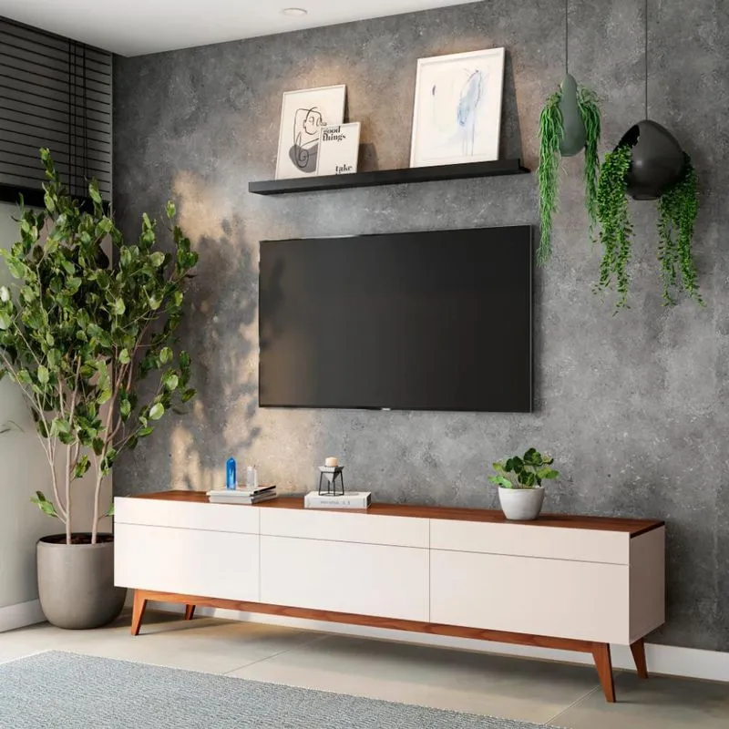 Rack Bristol I 3 GV Off White com Freijó Touch 218 cm