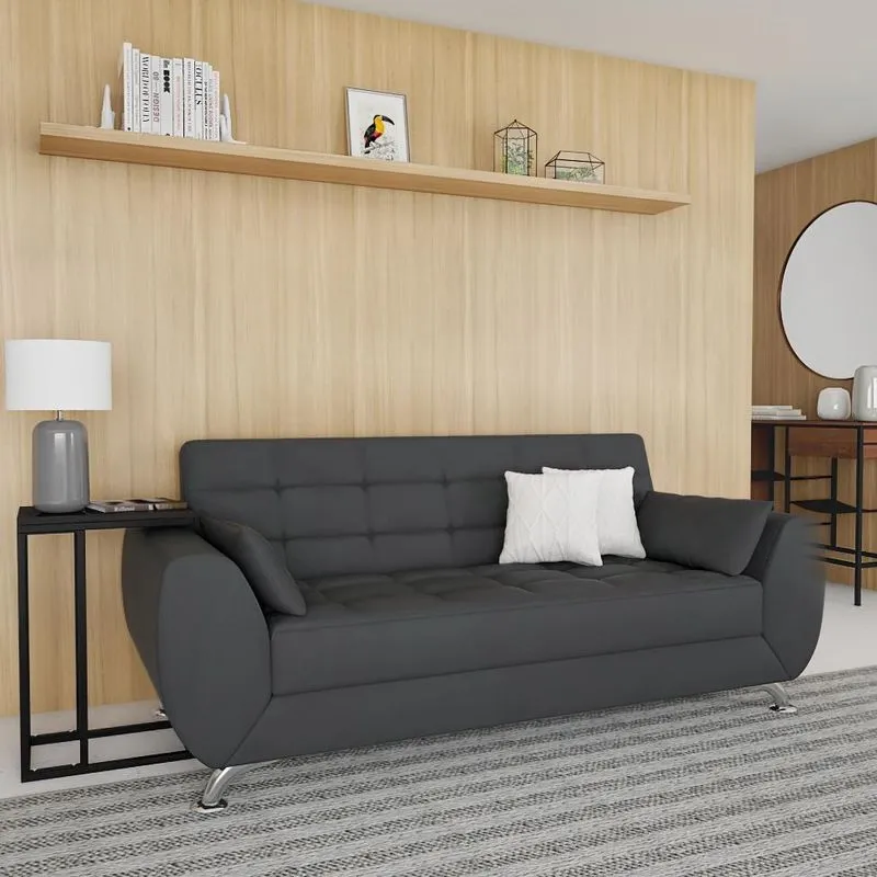 Sofá 3 Lugares Mobly Gisele Suede Cinza Escuro