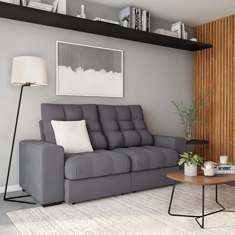 Sofá Retrátil e Reclinável Mobly Bordéus Suede Grafite 3 Lugares