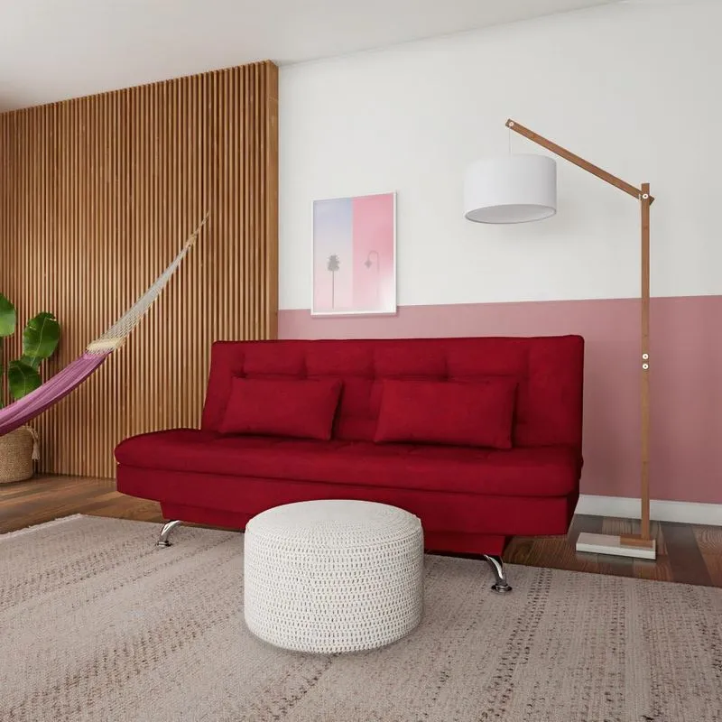 Sofá-Cama Reclinável Casal Mobly Raridade Suede Vermelho 3 Lugares