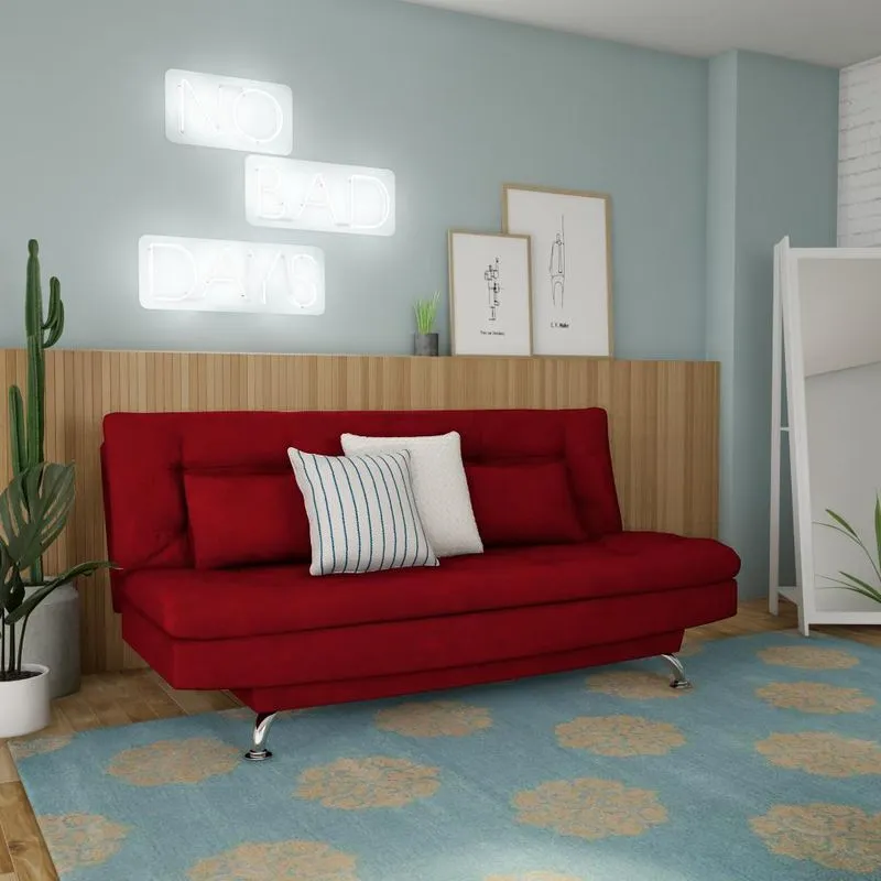 Sofá-Cama Reclinável Mobly Excelência Casal 3 Lugares Suede Bordô