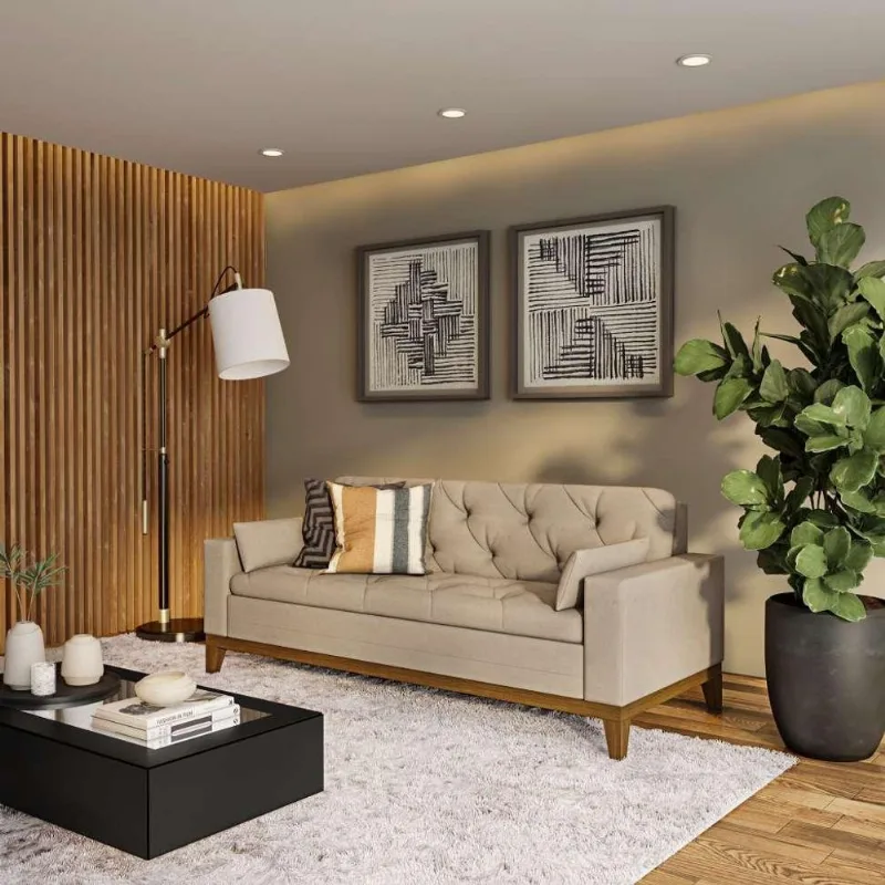 Sofá 3 Lugares Mesquite Suede Bege