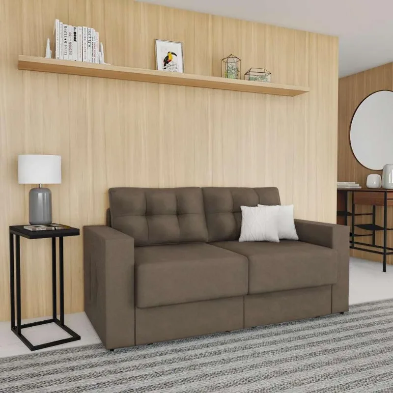 Sofá 3 Lugares Retrátil Colônia Suede Bege 180 cm