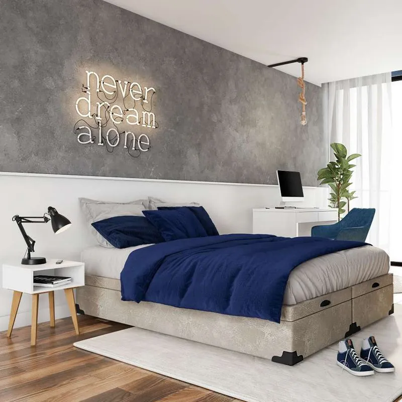 Base para Cama Box com Baú Queen Mobly Madalynn Madeira Suede Bege