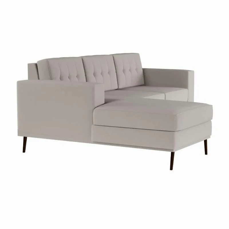 Sofá 3 Lugares Happy com Chaise Esquerdo Pé Palito Linho Cotton Cru