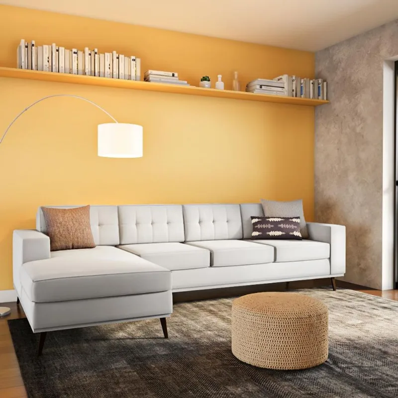 Sofá 4 Lugares Happy com Chaise Esquerdo Pé Palito Linho Cotton Cru