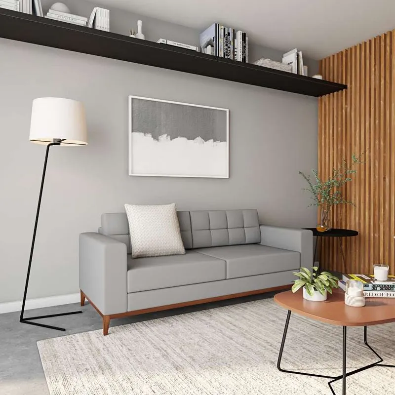 Sofá 3 Lugares Mobly Calmness Madeira Maciça Linho Cotton Cinza 180cm
