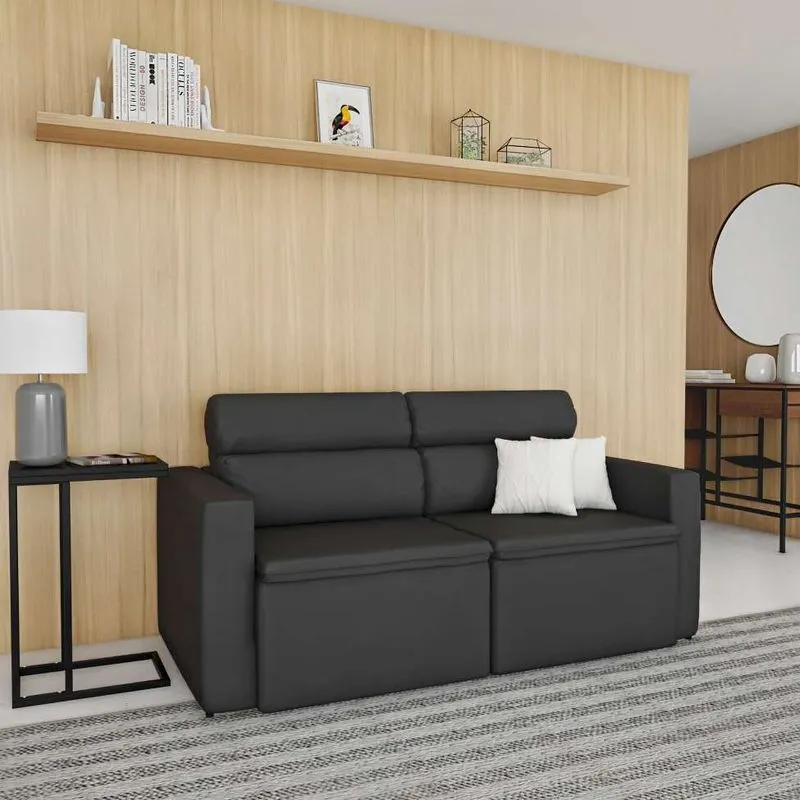 Sofá Retrátil e Reclinável Mobly Rostock Suede Grafite 180 cm 3 Lugares