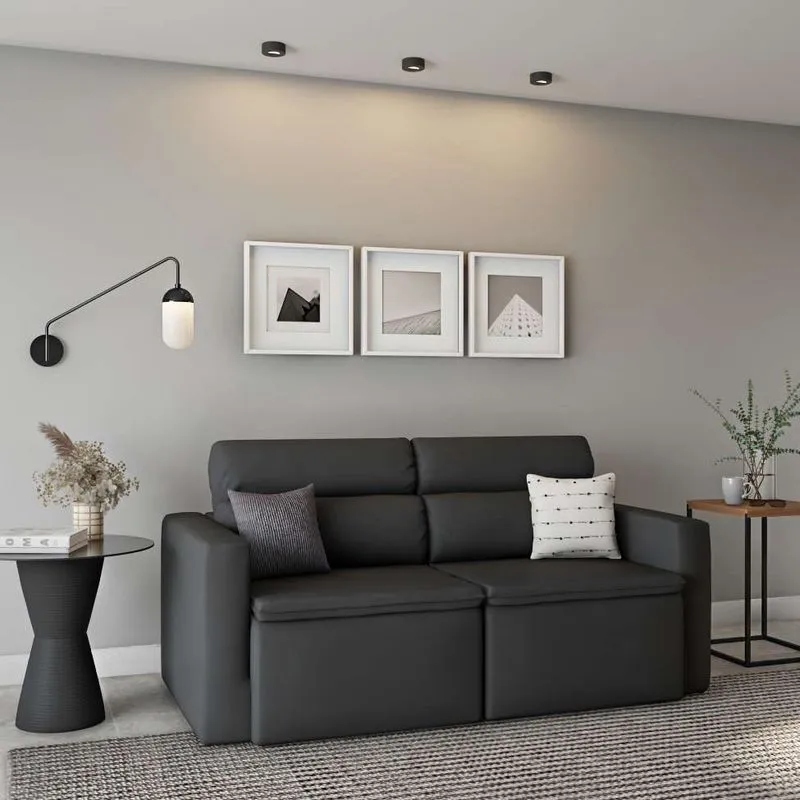 Sofá Retrátil e Reclinável Mobly Bremerhaven Suede Grafite 180 cm