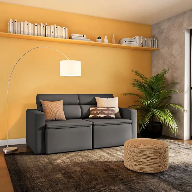 Sofá Retrátil e Reclinável Mobly Munster Suede Grafite 180 cm