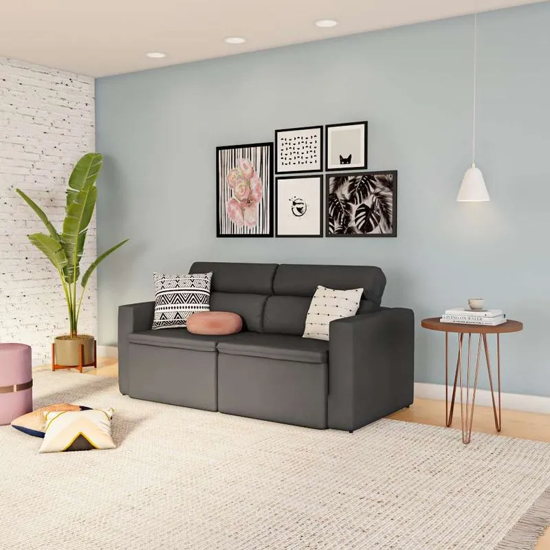 Sofá 3 Lugares Retrátil E Reclinavél Brunsvique Suede Grafite 180 Cm