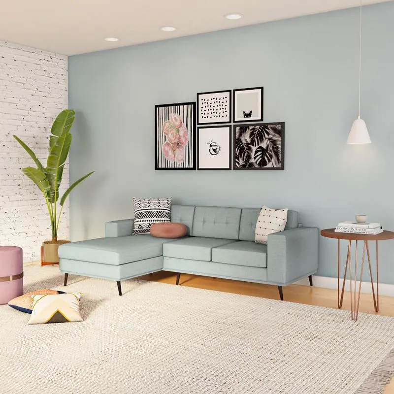 Sofá com Chaise Mobly Happy 3 Lugares Madeira Maciça Linho Cotton Cinza