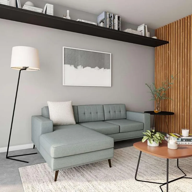Sofá 3 Lugares Esquerdo Calmness com Chaise Esquerdo Pé Palito Linho Cotton Cinza