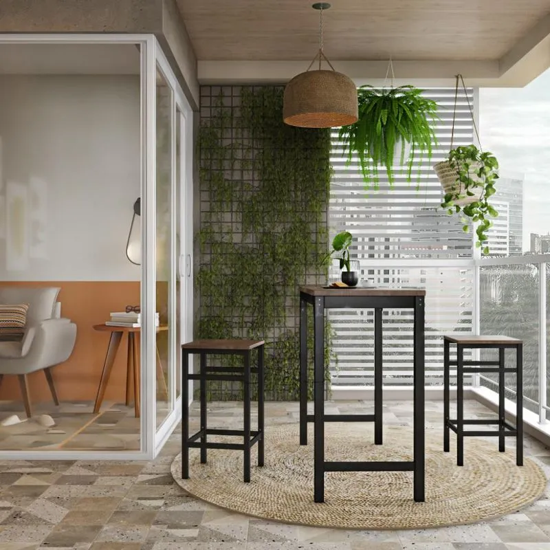 Conjunto de Mesa Bistrô com 2 Banquetas Fraga Marrom e Preto 100 cm