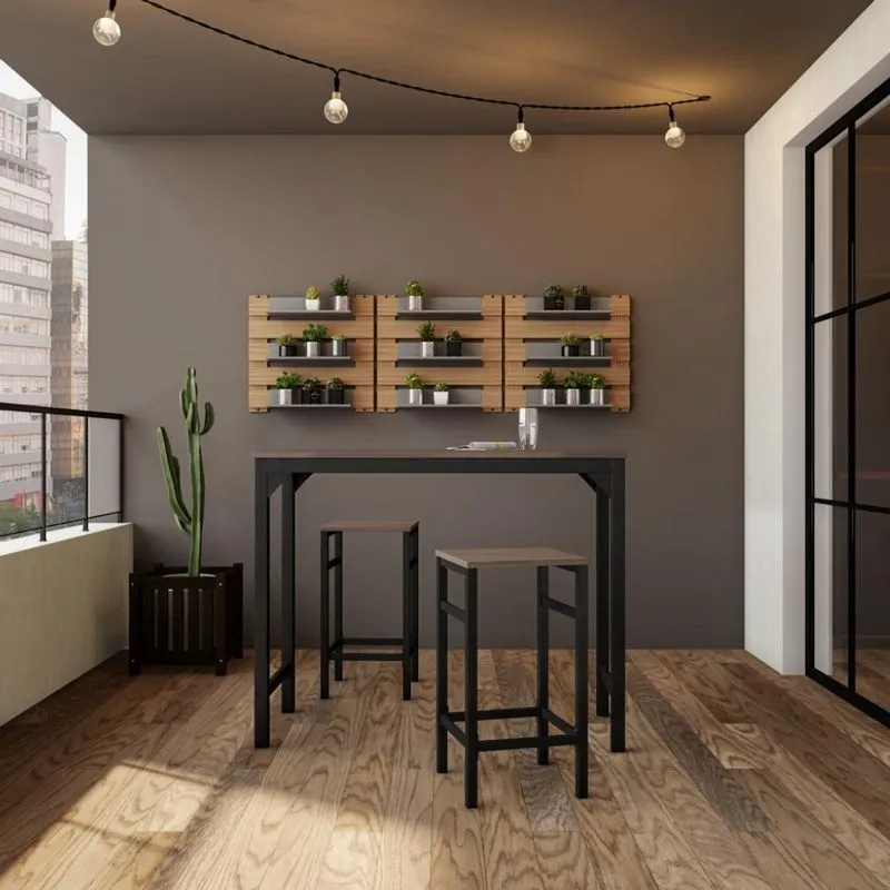 Conjunto de Mesa Bistrô com 2 Banquetas Polledo Marrom e Preto 100 cm