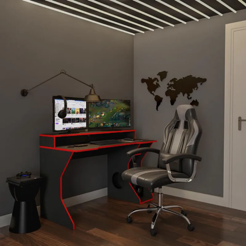 Cadeira Gamer Leão Preta e Cinza