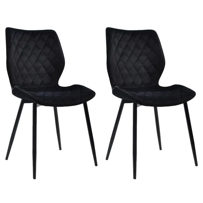 Conjunto 2 Cadeiras de Jantar Estofadas Keva Palmer Metal e Poliéster Preto