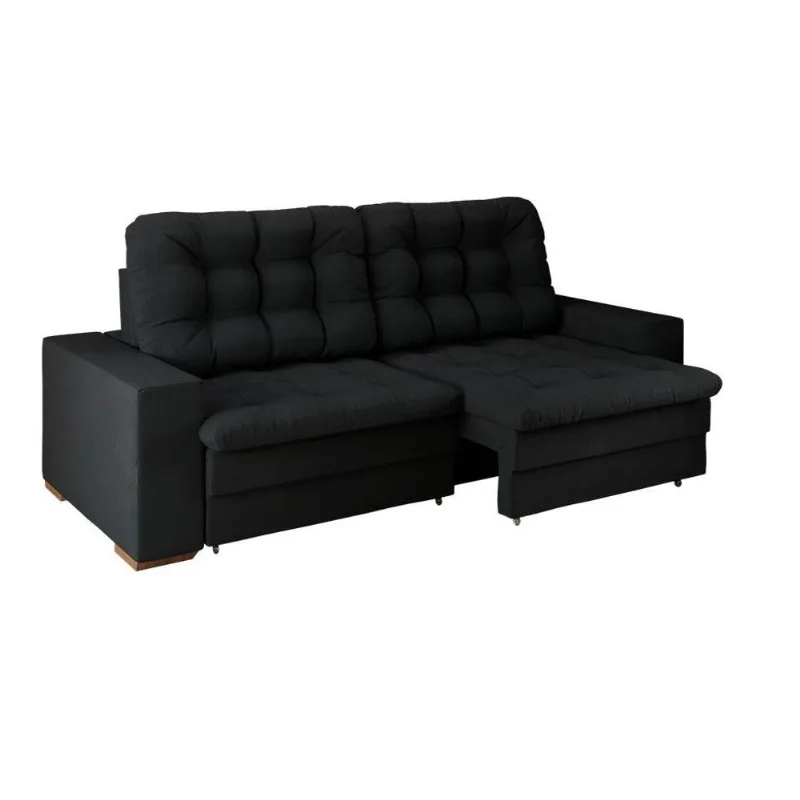 Sofá 4 Lugares Retrátil Lubeck Plush Suede Preto 250 cm