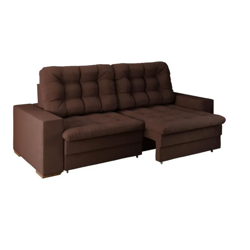 Sofá 4 Lugares Retrátil Lubeck Plush Suede Marrom 250 cm