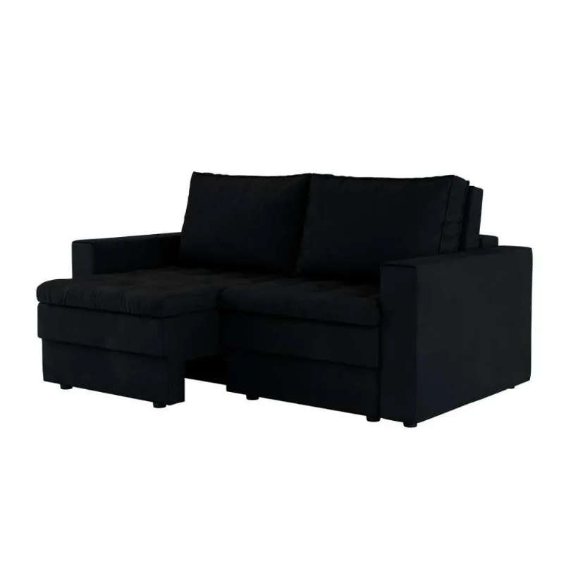Sofá 3 Lugares Retrátil Berna Suede Preto 180 cm