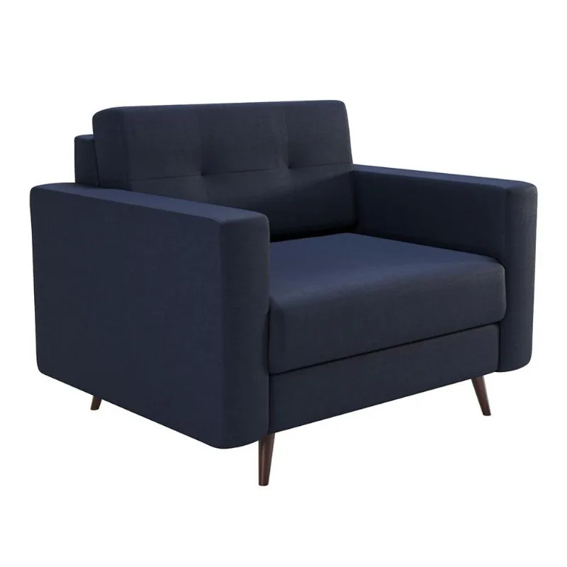 Poltrona Living Pé Palito Linho Cotton Azul Marinho
