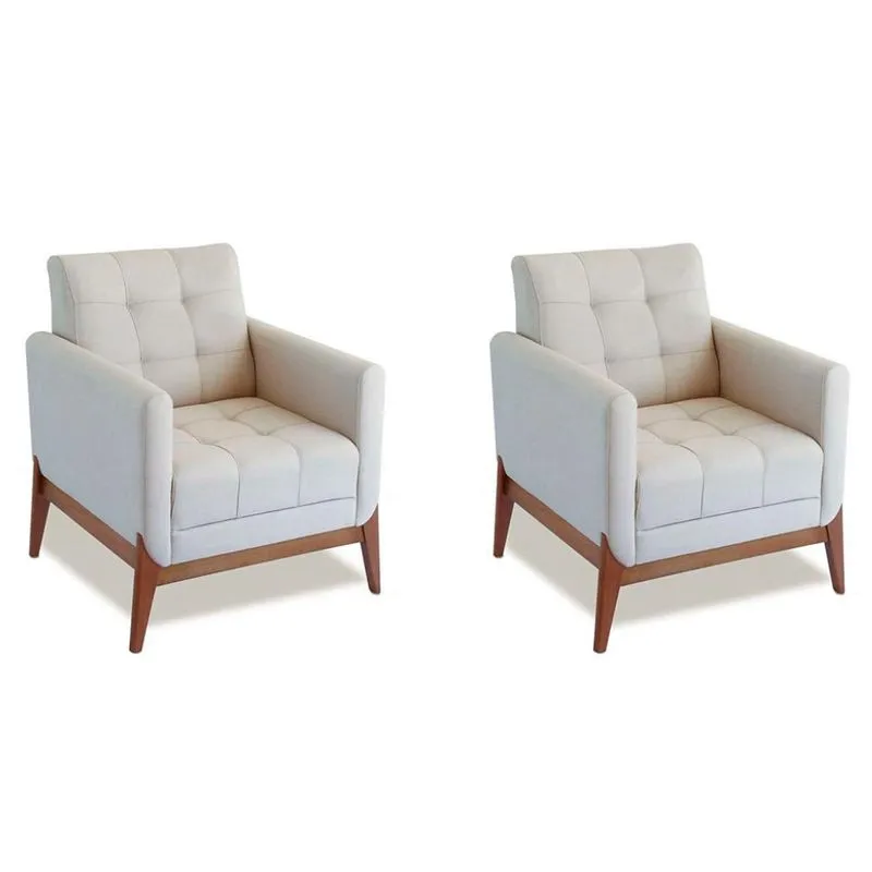 Conjunto 2 Poltronas Mobly Brooks Linho Madeira Areia