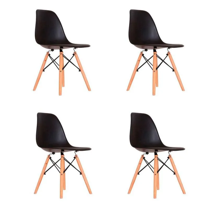 Conjunto 4 Cadeiras Mobly Eames Quilmes Madeira e Aço Preto