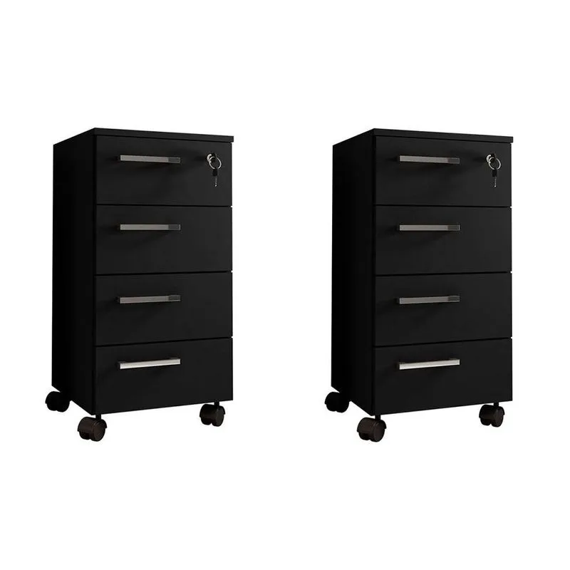 Conjunto com 2 Gaveteiros Paris 8 GV Preto