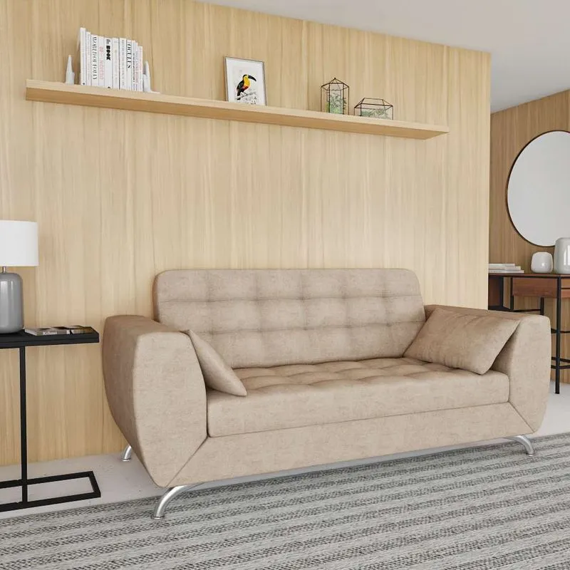 Sofá 3 Lugares Mobly Luana Suede Bege