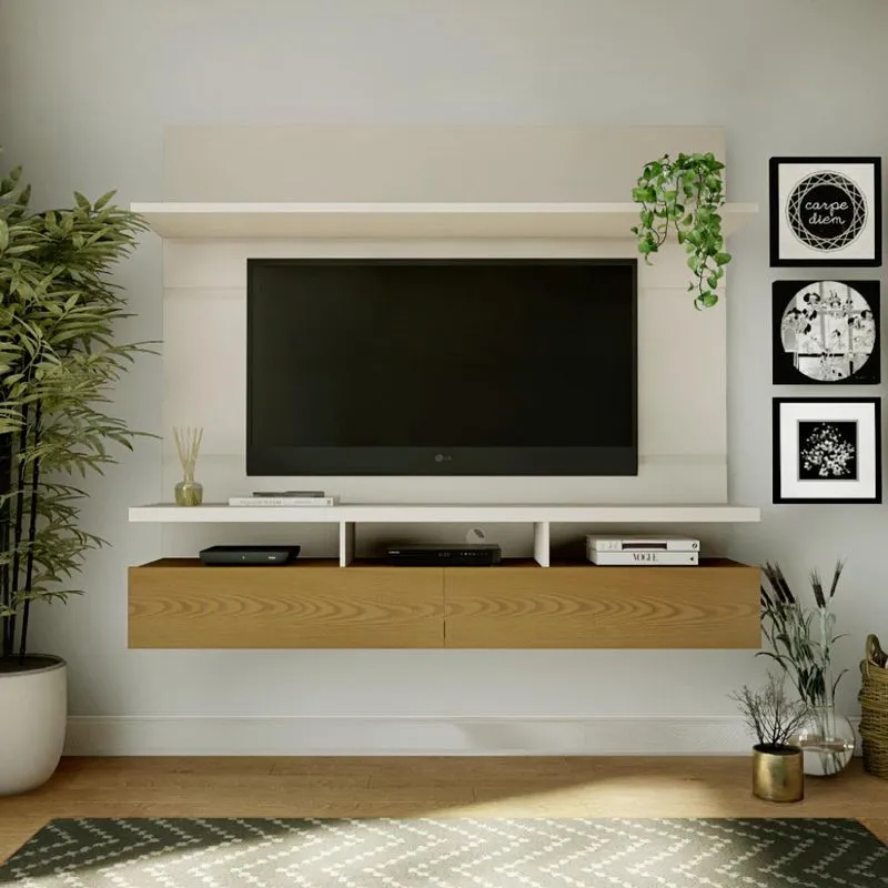 Painel para TV até 55 Polegadas Hermes Off White e Castanho