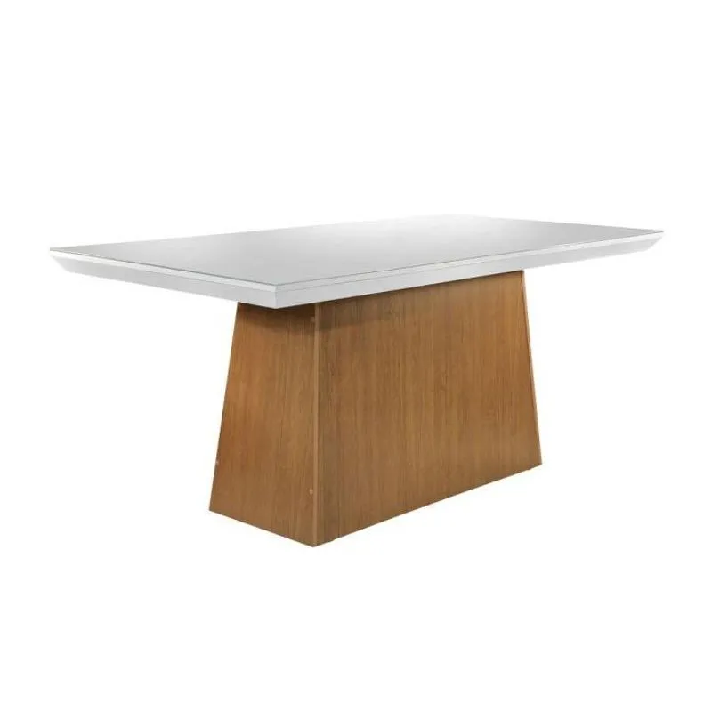 Conjunto de Mesa de Jantar com Vidro e 6 Cadeiras Delfos Veludo Chocolate e Off White