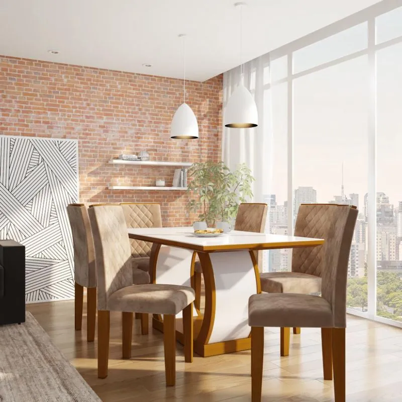 Conjunto de Mesa de Jantar com Vidro e 6 Cadeiras Mobly Melissa Suede Chocolate