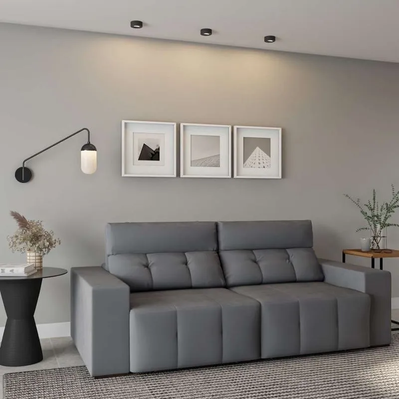 Sofá Retrátil e Reclinável Mobly Trevi 3 Lugares Suede Cinza Escuro
