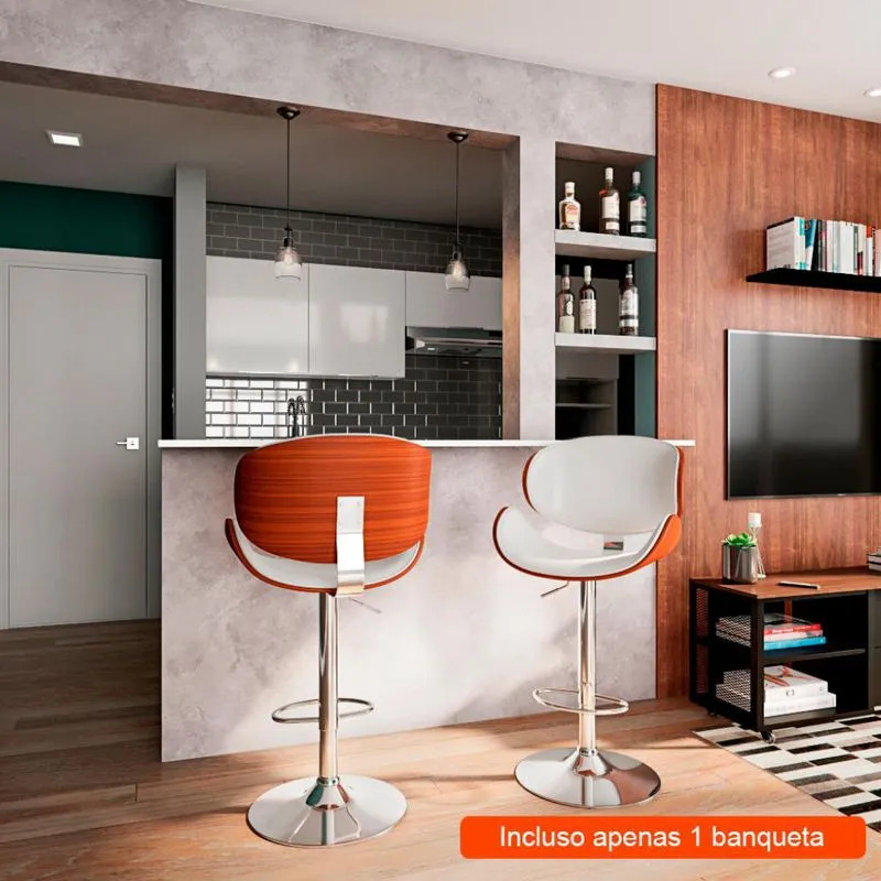 Banqueta Giratória e Estofada Mobly Breda Madeira Branca
