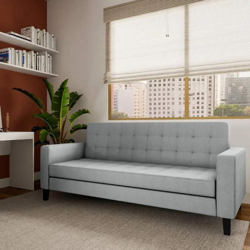 Sofá-Cama 3 Lugares Casal Sahara com Baú Cinza