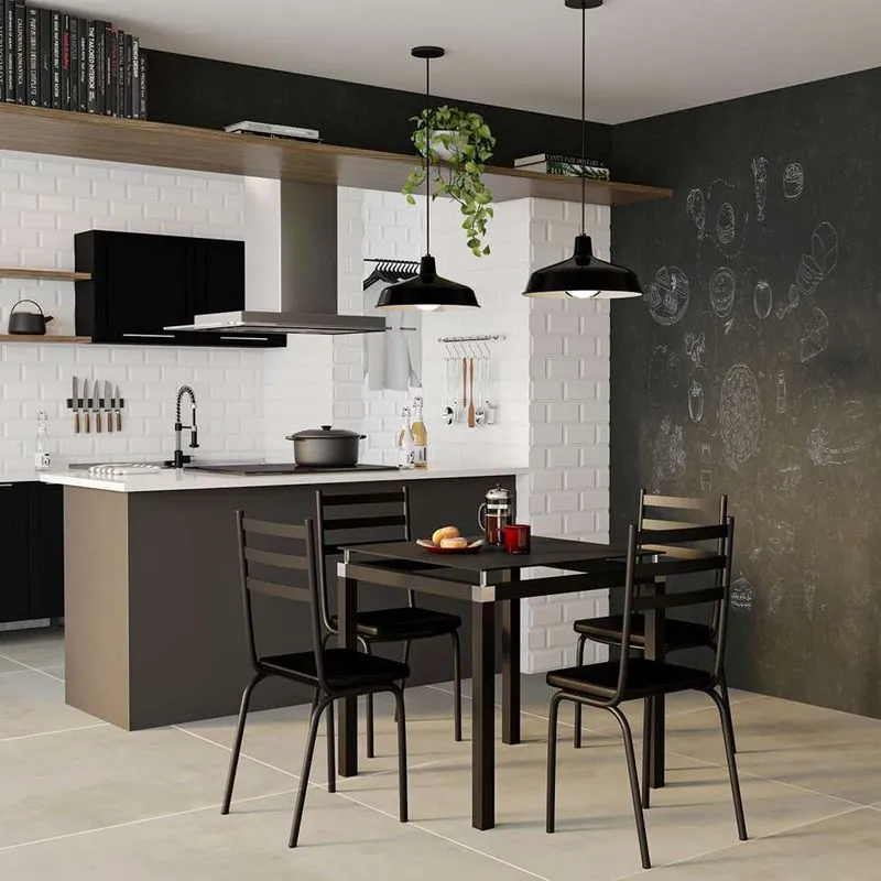 Conjunto de Mesa e Cadeiras Mobly Aiden Courvin Preto