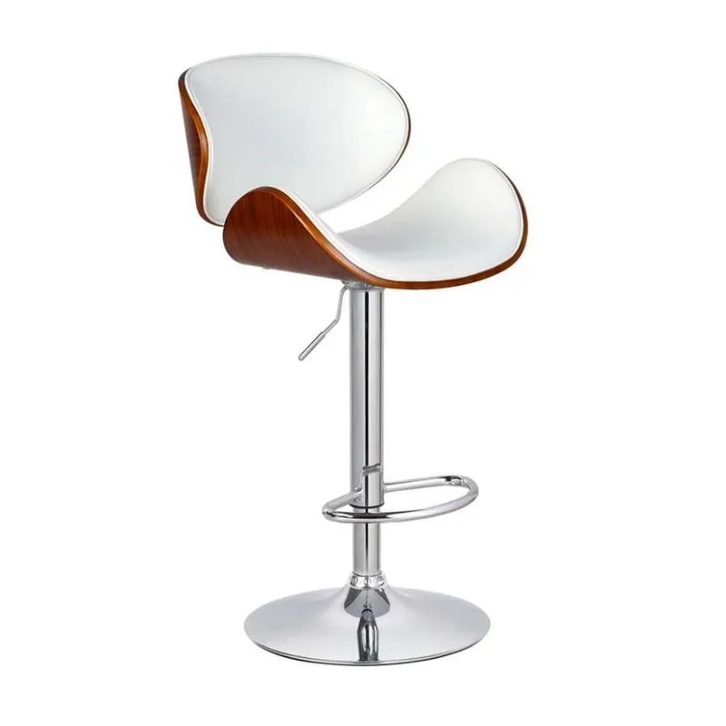 Banqueta Giratória Mobly Almere Madeira e Metal Corino Branco
