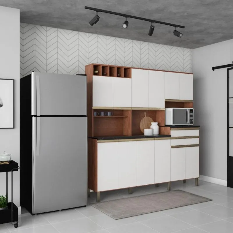Cozinha Compacta Alentejo 12 PT 2 GV Castanho e Branco