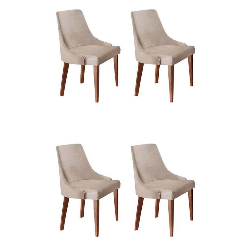 Conjunto 4 Cadeiras de Jantar Mobly Esmeralda Madeira Tauari e Linho Bege