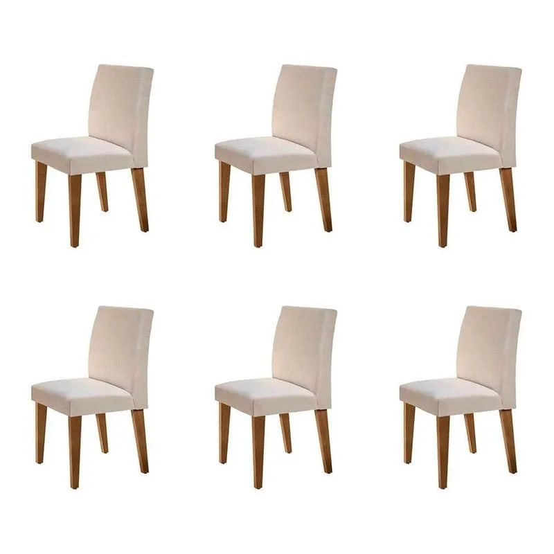 Conjunto 6 Cadeiras de Jantar Mobly Grécia MDF e Veludo Creme