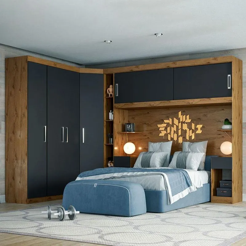 Guarda-Roupa Modulado Casal Gênova 6 PT 4 GV Grafite e Ipe Nobre