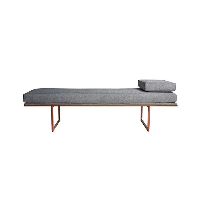 Banco 2 Lugares Galli Linho Cinza e Dourado 160 cm