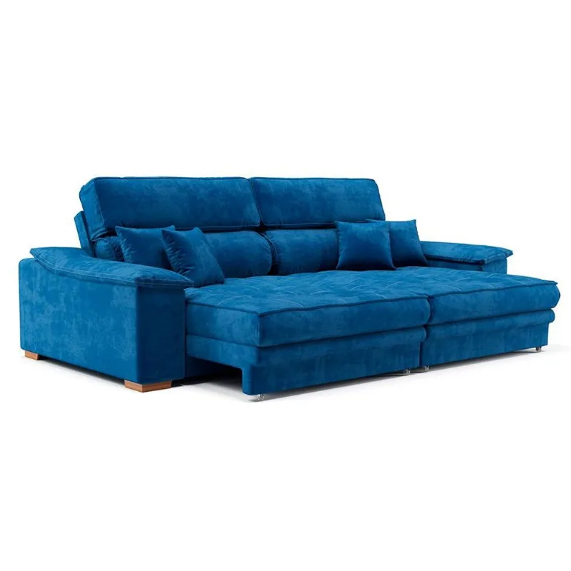 Sofá 3 Lugares Retrátil e Reclinável Lupin Velosuede Azul Marinho