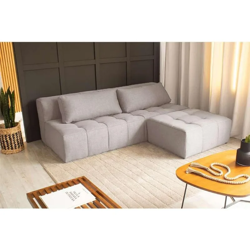 Sofá Modular 3 Lugares com Puff Soho Linho Cru