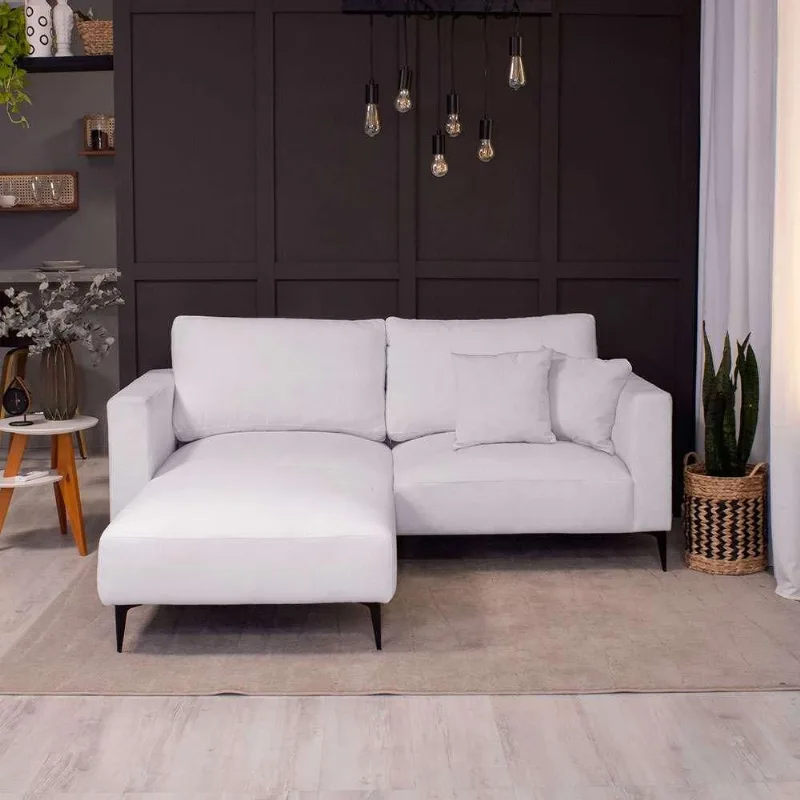 Sofá 3 Lugares com Molas Ensacadas 200 cm e Puff Unne Bouclé Off White