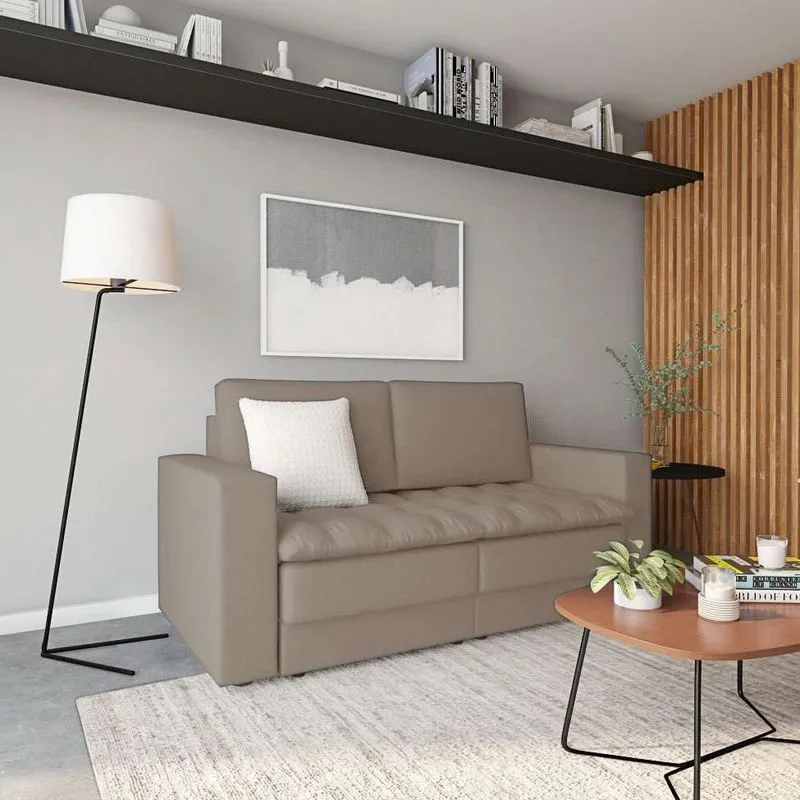 Sofá Retrátil 3 Lugares Mobly Lancy Suede Bege 180 cm