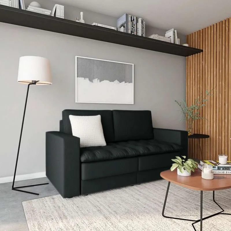 Sofá Retrátil Mobly Lancy 3 Lugares Suede Preto 180 cm