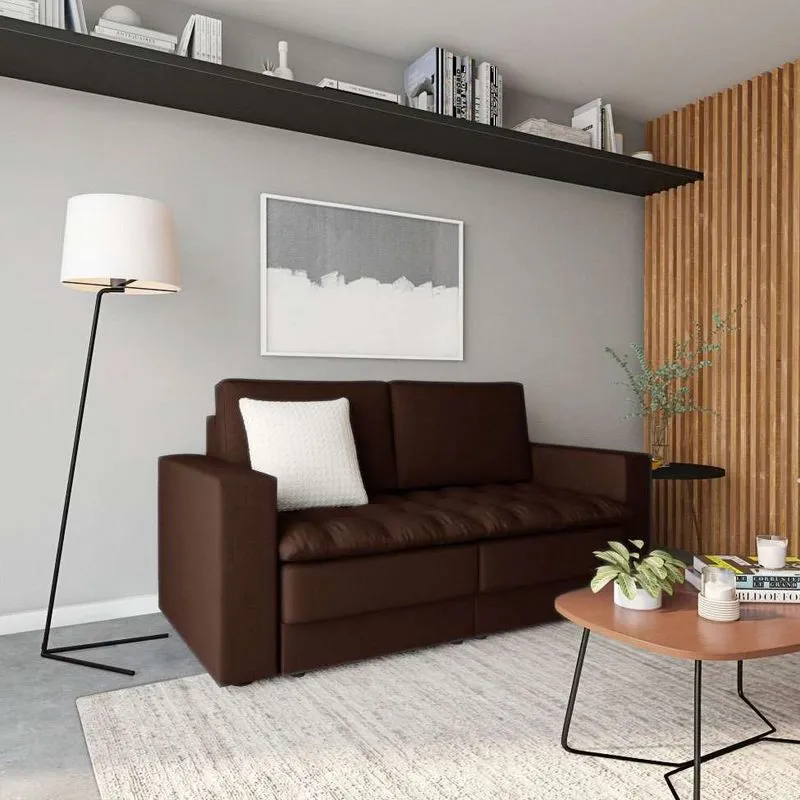 Sofá Retrátil Mobly Lancy 3 Lugares Madeira de Eucalipto Suede Marrom