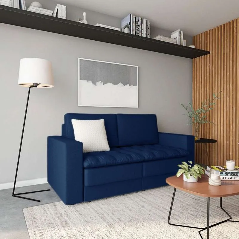Sofá Retrátil Mobly Lancy 3 Lugares Linho Azul Marinho 180 cm