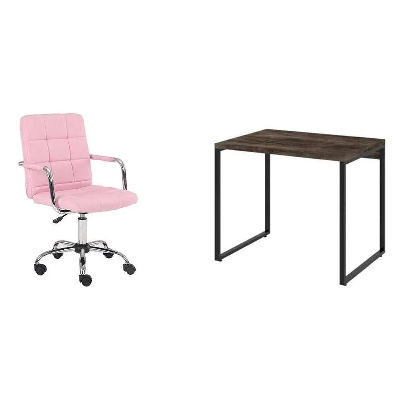 Conjunto de Mesa Kuadra Marrom Escuro com Cadeira de Escritório Secretária Giratória Fitz Rosa